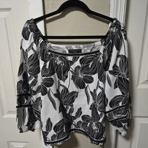 Elegant Black and White Floral Blouse